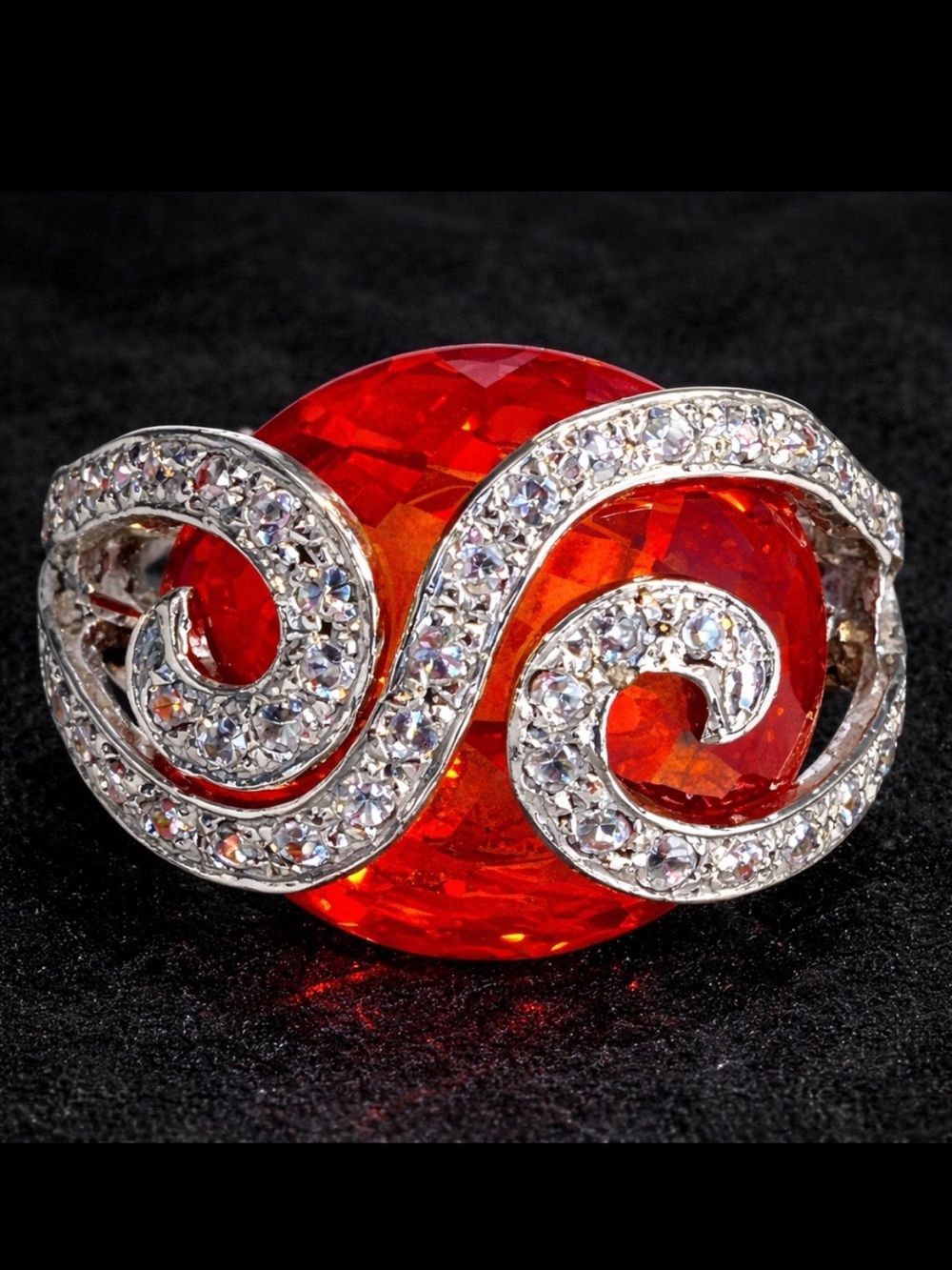Suzanne Somers vintage orange sapphire CZ swirl cocktail ring sterling silver
